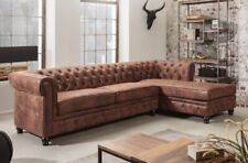 Casa Padrino Chesterfield Corner Sofa Antique Brown Microfibre Living Room Sofa 
