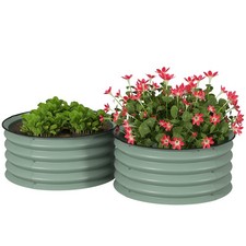 Outsunny Set of 2 Raised Garden Bed Metal Planter Box with Safety Edging, Green