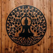 Black Buddha Metal Garden Outdoor Wall Art Plaque 50cm Diameter