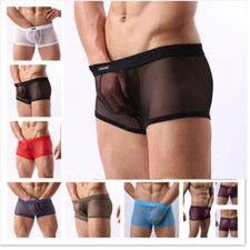 Sexy Mens Sheer See Through Boxer Briefs Underwear Mesh Shorts Trunks Underpants