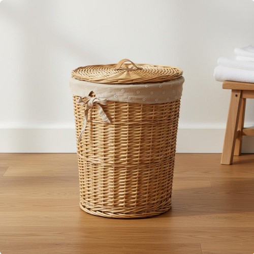 Wicker laundry basket - basket, lid