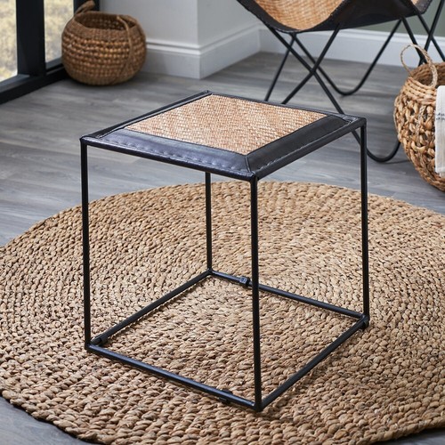 Rattan foot stool leather - foot,