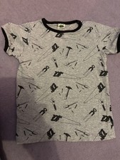 Smafolk Scandi Organic Cotton T-shirt Kids Grey Black Tools Woodwork sz 3-4 yrs