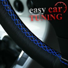 FOR BMW E36 3 SERIES 90-00 BLACK GENUINE LEATHER STEERING WHEEL COVER BLUE ST 