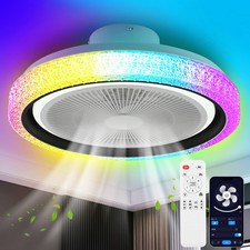 LED Ceiling Fan Light Dimmable RGB Adjustable Wind 6 Speeds with Music Speaker