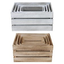 Wooden Storage Crates Set of 4 Nesting Fruit Crates Paulownia Natural Whitewash