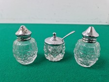 Small Retro Glass Cruet Set Salt & Pepper Shakers & Mustard pot with Spoon