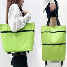 Collapsible Rolling Shopping Bag W/Wheels Reusable Folding Shopping Cart Trolley