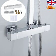 Square Thermostatic Shower Bar Mixer Valve Taps Chrome Bathroom Twin Outlet 1/2"