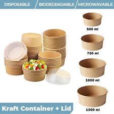 Disposable Round Kraft Paper Bowls Salad & Lids | Deli Takeaway Streetfood