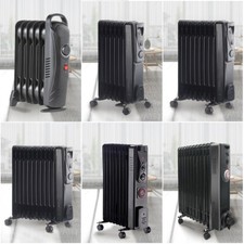 Oil Filled Radiator 6 7 9 11 Fin Electric Heater With Timer Thermostat Black UK
