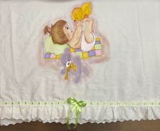 Vintage Handmade Painted Baby Girl Duck Teddy Bear Lace Ribbon Nursery Blanket