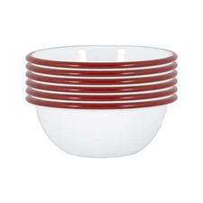 6x White Enamel Bowls Metal Outdoor Camping Food Dishes 16cm Red
