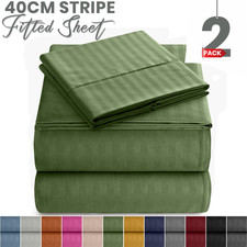 Pack of 2 Stripe Fitted Sheet Egyptian Satin Stripe Bed Sheets 40 cm Deep Sheets