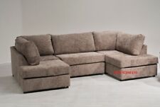 EXCLUSIVE U Shape Kensington Corner Sofa Suite Set High back Brown Grey Chenille
