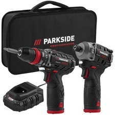Parkside Performance 12V Drill & Impact Gun Set + 2 × 2Ah Battery & 1 × Charger