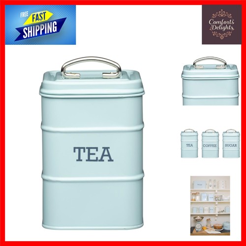 Vintage blue metal tea storage - metal,