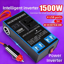 Car Power Inverter Converter Adapter DC 12V to AC 240V 4 USB Socket Wave 1500W