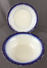 Antique Limoges China Pair of 2 Flow Blue Bowls - 8" Soup and 8 1/4" Vegetable