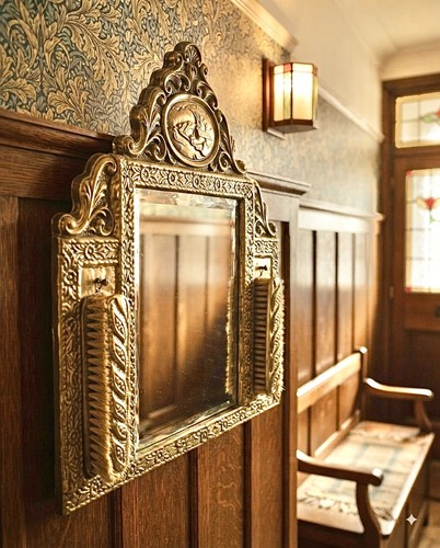 Antique brass repousse hall - antique,