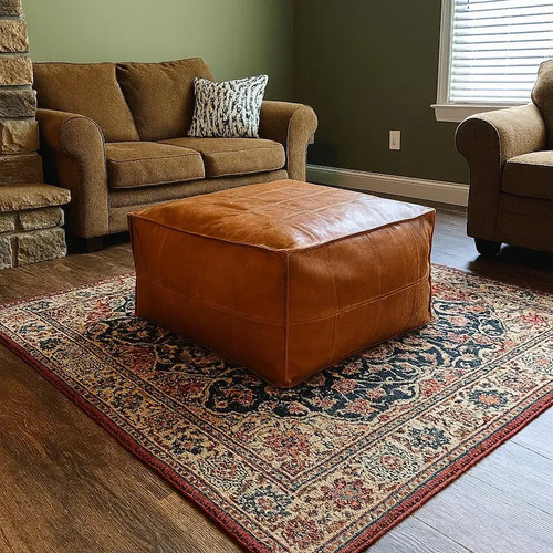 Leather genuine pouffe - leather,