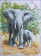 Elephant Mother & Son - 14 Count Cross Stitch Kit - Aida Size 44 x 34cm