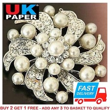 SILVER FLOWER PEARL BROOCH DIAMANTE CRYSTAL WEDDING BRIDAL PARTY BOUQUET LOT PIN