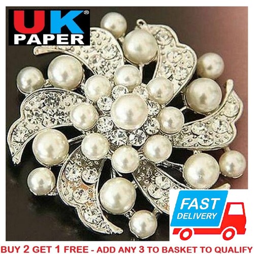 Silver flower pearl brooch - silver,