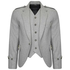 Traditional Scottish Grey Wool Argyle Jacket With Waistcoat Wedding Kilt Jacket