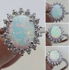 Silver classic antique look cluster moonstone opal  ring genuine bargain size 54