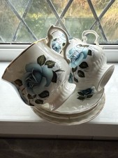 Vintage Mayfair Blue Roses Fine Bone China Tea Set