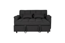 2 Seater Sofa Bed In Black Linen Fabric With Pull Out Section And Recliner Back