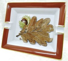 HERMES Paris Ashtray Porcelain Change Tray Chestnut & Leaf  brown No box Unused