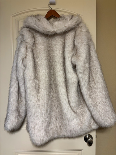 Women gray faux - faux, hooded