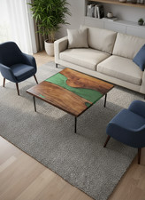 Green Epoxy Coffee Table | Handmade Resin Furniture for Home Decor