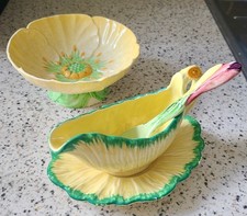 Vintage Carlton Ware Art Deco Buttercup Dish and Crown Ducal Sauce Boat