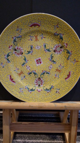 Yellow chinese porcelain plate - yellow,