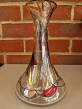 vintage hand crafted glass vase tubelining art deco moorcroft mosaic ruby gold
