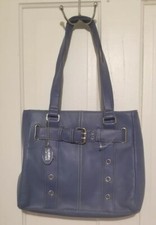  Soft Genuine Leather Handbag Blue Satchel Shoulder Bag With Silver Hardware