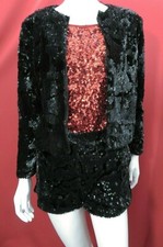 Topshop 2pc UK 6 Black Heavy Sequin Jacket & UK 8 shorts hot pants party evening