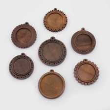 10Pcs Brown 25mm 30mm Wooden Pendant Trays Blanks Bezel Cabochon Settings Base
