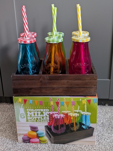 Coloured glass milk bottles - 6,
