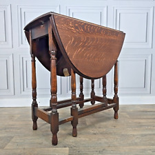 Antique Solid Oak Turned Table - Wooden Drop Leaf Gate Leg Sofa Dining Oval Top