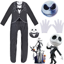 Kids Nightmare Before Christmas Cosplay Jack Skellington Costume Jumpsuit Mask