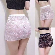 Women High Waist Mini Short Skirt Sexy See Through Lace Lingerie Hip Skirt Beach