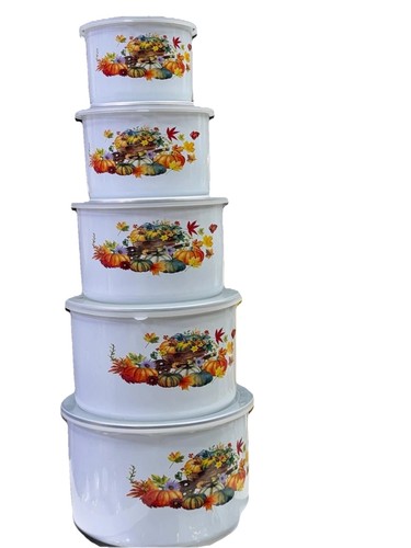 Enamel nesting lidded bowl set - lidded,