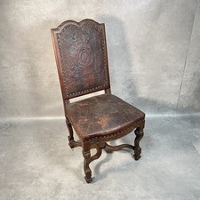 Antique Victorian Renaissance Revival Oak Hall Chair c.1880s Tooled Leather Seat