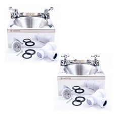 Commercial Stainless Steel Hand Wash Basin Sink with Taps Waste Plug Trap
