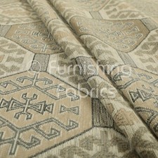 New Traditional Medallion Kilim Pattern Grey Beige Colour Upholstery Fabric