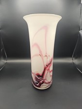 Adrian Sankey Art Glass White With Pink Abstract Design Vase - 22.5cm Tall